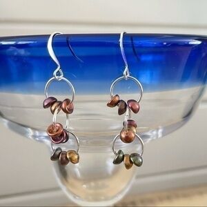 2/$29 Handmade Mini Hoop Earrings Glass Disc Accent Autumn Fall Tones Metallic